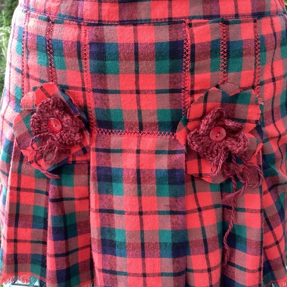 Upcycled vintage Orvis red plaid pleated mini skirt/net crinoline pockets Sz Med - Picture 7 of 14